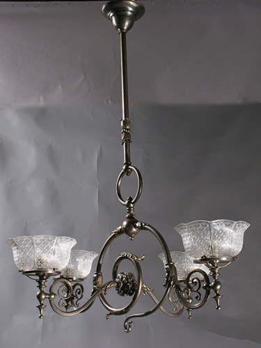 4-Light Art Nouveau Gas Chandelier